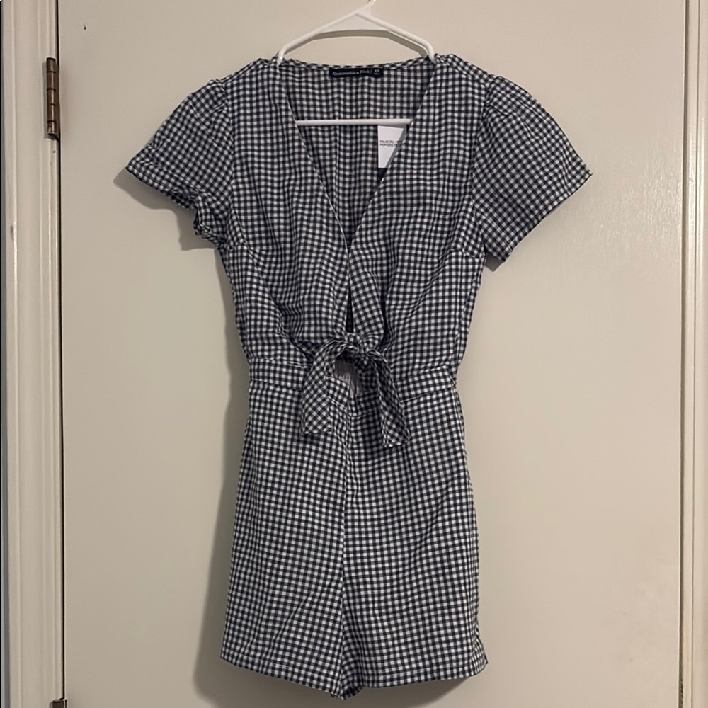 Navy and White Gingham Romper